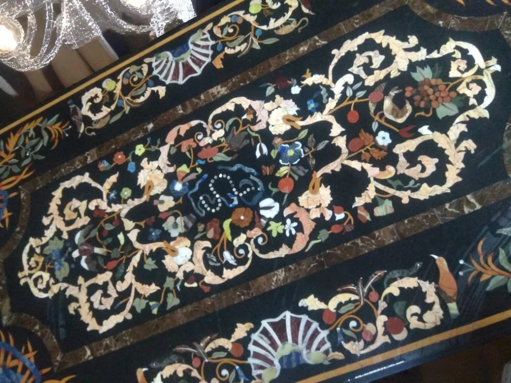 Luxurious Dining Room Marble Inlay Table Top in India - Vedant Artisans